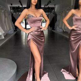 Sexy Plus Size Mermaid Prom Dresses Long for Women Sweetheart Satin Sequined High Side Split Formal Occasions Wear Celebrity Birthday Pageant Evening Gowns