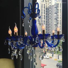 Lustres Art Deco Blue Cafe Bar Iluminação de cristal para casa Luzes diárias Sala de jantar Lâmpada para lâmpada moderna
