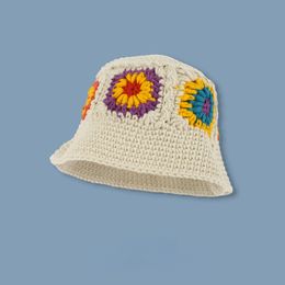 Hand Knitted Hollow Flower Wool Hat Ladies Sunscreen Fisherman Hat Travel Travel Hat