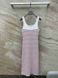 Basic & Casual Dresses Designer 23 Spring/Summer New Navy Vacation Collection Embroidered Letter Decorative Stripe Knitted Tank Top Skirt GOMY