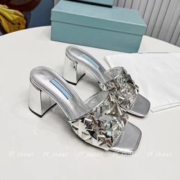 Designer Woman Slippers Slides Fashion New Summer High Heeled Slipper Shiny Gold Silver Black High Quality