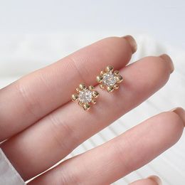 Stud Earrings Delicate Jewellery 14K Gold Plated Zircon For Women Unique Cute Small Crystal