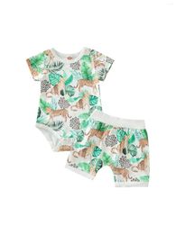 Clothing Sets Infant Clothes Set Baby Girls Boys Short Sleeve Cartoon Animal Romper Tops Shorts 2PCS Tracksuits