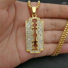 Pendant Necklaces Hip Hop Blade For Men Gold Color Stainless Steel Razor Male Iced Out Bling Rhinestones Jewelry Gord22