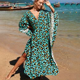 Women's Swimwear Sexy Zebra Printed V Neck Tunic Beach Cover Up Cover-ups Dress Wear Beachwear Long