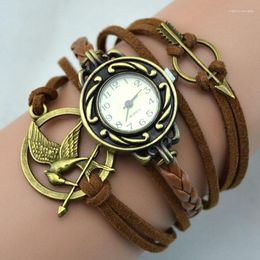 Charm Bracelets Fashion Women Quartz Watches Dream Friendship Hunger Game Arrow Braid Vintage Bangle