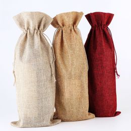 Gift Wrap 10pcslot 15x35cm Linen Wine Bottle Bags with Drawstring Wine Bag Wedding Party Decoration Wine Bags Gift Champagne Pouch 230627