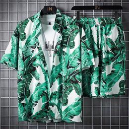 Mens Tracksuits Hawaiian Holiday Beach Suit Fashion Short Sleeved Shirt And Shorts Two Piece Sets Loose Handsome Flower Printing Tracksuit 230627