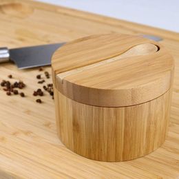 Kitchen Storage Organisation 1 Pack Bamboo Seasonings Box with Spoons Salt Lids Pepper Spice Cellars Container 230627