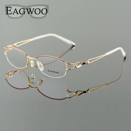 Eyeglass Frame Metel Alloy Eyeglasses Half Rim Optical Prescription Women Spectacle Reading Myopia Flower Eye Glasses Purple Blue 52223 230628