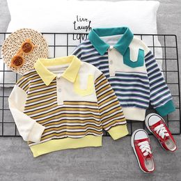 T shirts Spring Baby Boys Polo Shirt Kids Clothes Tops Color Stripes Turn down Collar Autumn Long Sleeve Casual Wear Toddler 1 5 Years 230627