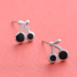 Stud Earrings 925 Sterling Silver Black Cherry For Women Trend Personality Lady Fashion Jewelry