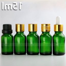 624 Pcs Lot Green Glass Dropper Bottles 15ml Essential Oil Glass Pipette Container with Gold Cap Black Cap Mmwfh