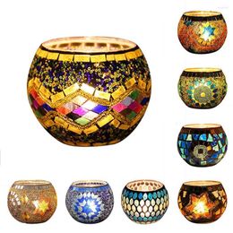 Candle Holders Mosaic Glass Candlestick Home Candlelight Dinner Round Ornament Romantic Wedding Decoration Valentines Day Gift