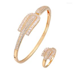 Necklace Earrings Set HIBRIDE Luxury Leaf Bangle Ring Sets Cubic Zirconia CZ Dubai Bridal For Women Wedding Brincos Para As Mulher N-1718