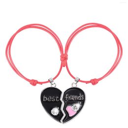 Charm Bracelets 2pcs Matching Heart Shaped Pendant Bracelet Smooth Rope Adjustable Size Great Birthday Gift For Good Friends
