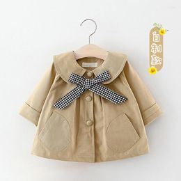 Jackets 2023 Spring Autumn Baby Girl Jacket Plaid Bow Girls Windbreaker Fashion Children Outerwear Toddler Coat Kids Clothes