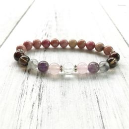 Strand Relief Stress & Anxiety Bracelet 7 Crystals Healing Wrist Mala Beads For Daily Gratitude Rhodonite