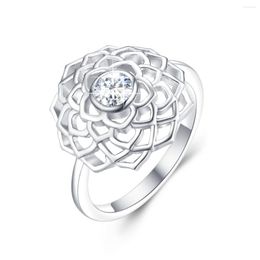 Cluster Rings Sterling Silver 925 Lotus Ring 0.3ct D Colour Moissanite White Gold Plated Gift Female Quality Jewellery Accessories