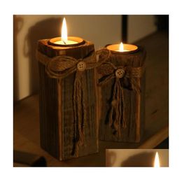 Party Decoration Rustic Wood Tea Light Candle Holders - Handmade Vintage Table Decorations Perfect For Home Coffee Bar And P Dhuxq