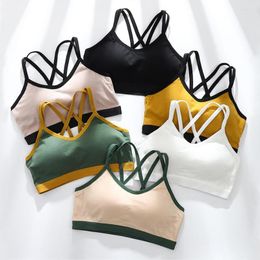 Yoga Outfit Cross Strap Sports Bra For Women Breathable Cotton Fitness Bralette One-piece Top Push Up Running Vest Sportswear Plus Size