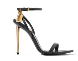 Woman Sandal queen POP Heels tom-SANDALS padlock sandals Luxury brand high heeled naked sandal gold nappa black genuine leather top designer pump