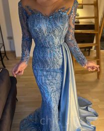 2023 ASO EBI Mermaid Sky Blue PROM Dress SEBED LACE Evening Formal Party Second Reception Birthday Bridesmaid Engagementklänningar Klänningar Robe de Soiree ZJ645