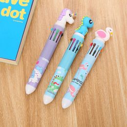 Pens 50 Pcs 10 in 1 Retractable Multicolor Ballpoint Pen Unicorn Dinosaur Flamingo Cartoon Animal Shaped For School Office Supplies