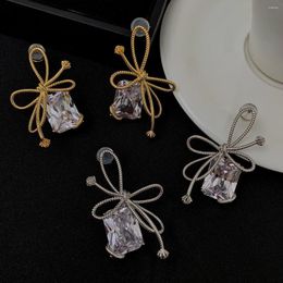 Dangle Earrings QLuxury Female White Stone Fashion Silver Gold Wedding Jewellery Vintage Bow Design For Women