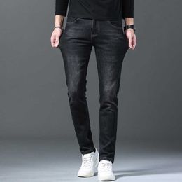 Men's Jeans designer Heavy black grey jeans in autumn and winter, male European goods, big brand embroidery, slim fitting pants, popular among young people GSFQ