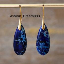 Royal Blue Natural Stone Sea Sedient Jasper Woman Chunky Teardrop Women Huggie Earrings Gem Stone Jewellery