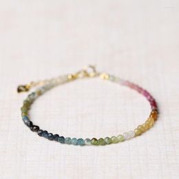 Strand Dainty Tiny Faceted Multicolor Tourmaline Crystal Beads Bracelet For Women Delicate Small Natural Stone Stacking