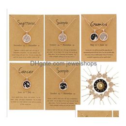 Pendant Necklaces 12 Constellation For Women Men Gold Chain Zodiac Sign Round Necklace Black And White Couple Jewelry Birthday Gift Dhpjg