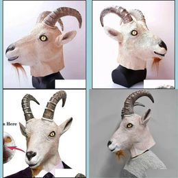 Party Masks Goat Antelope Animal Head Mask Novelty Halloween Costume Latex Fl Masquerade For Adults JN28