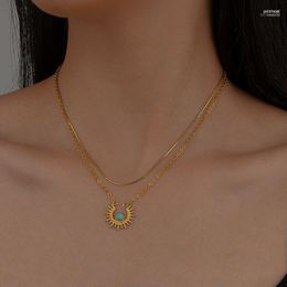 Pendant Necklaces 2023 Personality Creative Stainless Steel Double Gold Chain Sun Turquoise Necklace Female Memorial Day Jewelry Gord22