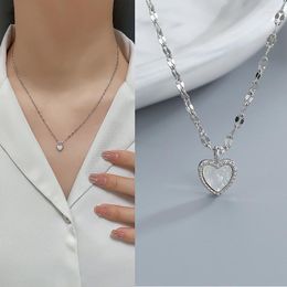 Pendant Necklaces Natural White Mother-of-pearl Peach Heart Necklace Female Temperament Clavicle Chain Fashion Jewelry