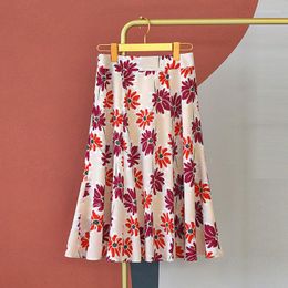 Skirts Elegant Floral Chiffon Skirt Women's Summer Midi Length 2023 Young Lady Pattern Print Pleated A- Line Street