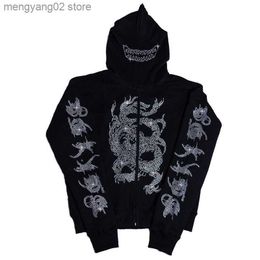 Men's Hoodies Sweatshirts Zip Up Hoodie Rhinestone Gothic Sweatshirt Sport Coat Pullover Gothic Long Sleeve Oversized Hoodie Y2k Jacket Men Fashion Hoodie T23628