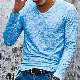 Men's T Shirts 2023 Spring Men Long Sleeve T-Shirt V Neck Solid Colour Shirt Top Tee Male Streetwear Fitness Men'S