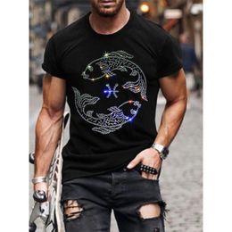 Men's T-Shirts Mens Fashion Diamonds T-Shirts Fish Drill Tee Tops Short Sleeve O-Neck Hip Hop Men Clothes Tshirt Quality Y2K 230627