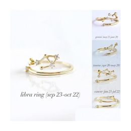 Band Rings 12 Constellations Rhinestone Amet Zodiac Signs Gold Sier Colours Fashion Anniversary Jewellery Drop Delivery Ring Dhbaf