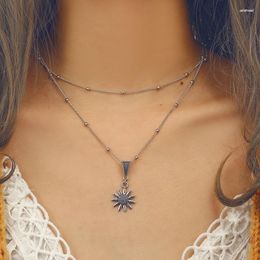Choker Vintage Double Layer Sunflower Necklaces For Women Egirl Gothic Western Aesthetic Statement Pendant Necklace 2023 Trendy