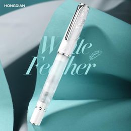Pens LT Hongdian N8 White Feather Fountain Pen HighEnd Exquisite EF/F Student Business Office Literature Signature Ink Pen For Gift