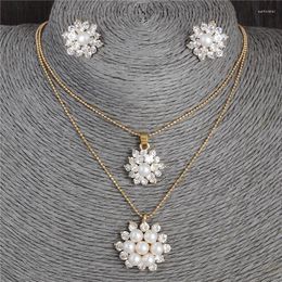 Necklace Earrings Set Hesiod White Snowflake Imitation Pearl Austrian Crystal For Women