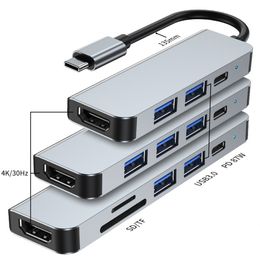 4 In 1 USB Type C Hub Adapter with 4K 30Hz HD Multiport TF Card Reader USB3.0 PD 87W 5 6 Port USB C Expander Adapter