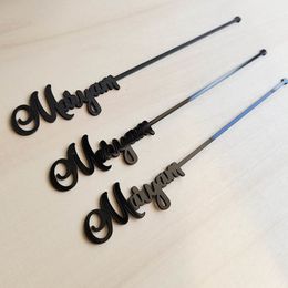 Other Event Party Supplies 50PCS Personalised Custom Stirrer With Name Birthday Stirrers With Acrylic Drink Stirrers Gold Drinking Wedding Party 230628