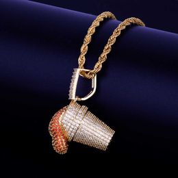 Pendant Necklaces Ice Cream Necklace Gold Colour Cubic Zircon Hip Hop Jewellery for Men 230621