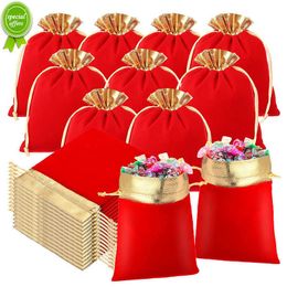 New 5PCS Red Velvet Bag Jewellery Bag with Drawstring Red Gold Velvet Package Bags Wedding Candy Biscuit Jewellery Gift Storage Bag