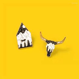 Brooches Bull Enamel Pins Wold Cattle Animals Geometric Lapel Badges Bag Caps Decor Gifts For Women Men Jewelry Drop