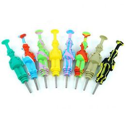 Silicone Pipes with Stainless Oil Rigs Smoking Glass Pipe Portable Water Bong Oils Burner Pipe with Titanium Nail